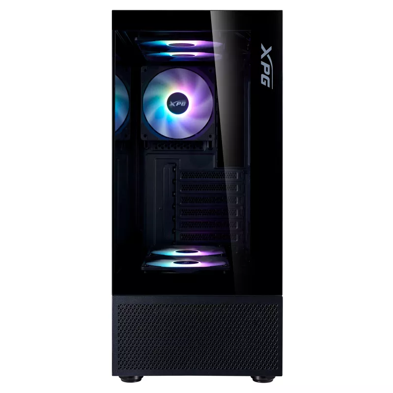 XPG Invader X Mini κουτί υπολογιστή Midi Tower, ATX/Micro-ATX/Mini-ITX, ψημένο γυαλί, 5 ανεμιστήρες ARGB 120 mm, USB-C, χωρίς τροφοδοτικό, μαύρο