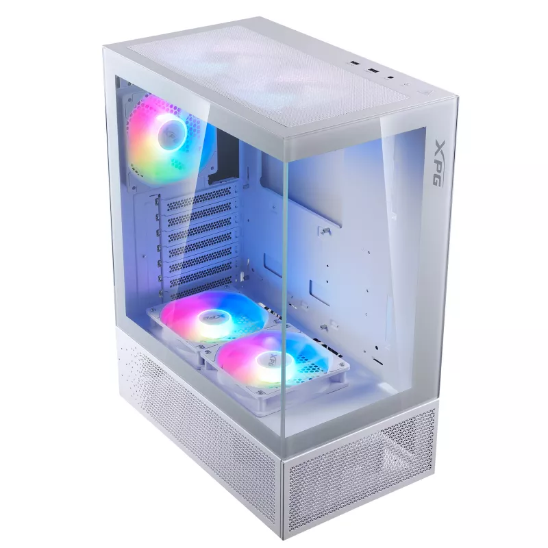 XPG Invader X Mini κουτί υπολογιστή Midi Tower, ATX/Micro-ATX/Mini-ITX, γυάλινα πάνελ, 5 ανεμιστήρες ARGB 120 mm, USB-C, χωρίς τροφοδοτικό, λευκό