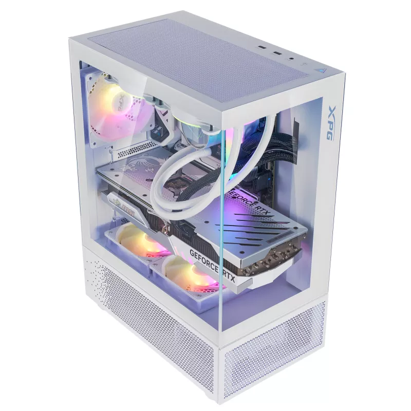 XPG Invader X Mini κουτί υπολογιστή Midi Tower, ATX/Micro-ATX/Mini-ITX, γυάλινα πάνελ, 5 ανεμιστήρες ARGB 120 mm, USB-C, χωρίς τροφοδοτικό, λευκό