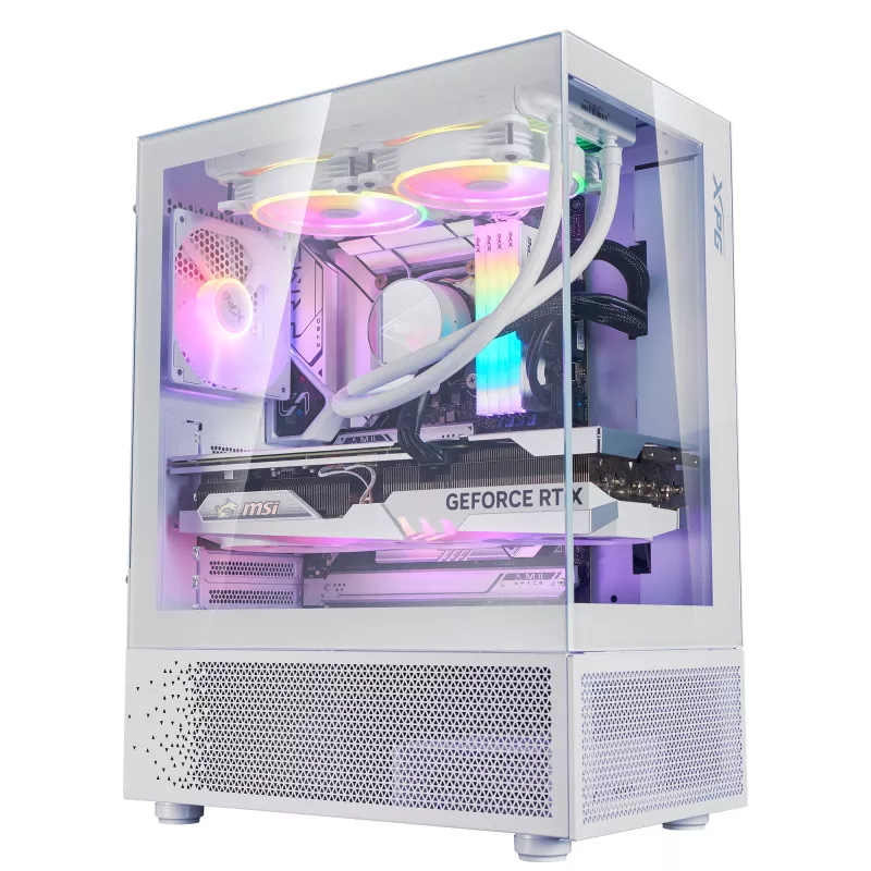XPG Invader X Mini κουτί υπολογιστή Midi Tower, ATX/Micro-ATX/Mini-ITX, γυάλινα πάνελ, 5 ανεμιστήρες ARGB 120 mm, USB-C, χωρίς τροφοδοτικό, λευκό