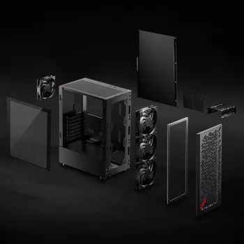 XPG VALOR AIR Mid-Tower μαύρο, Midi Tower, PC, μαύρο, ATX, micro ATX, Mini-ATX, χάλυβας άνθρακα, tempered glass, 16,6 cm