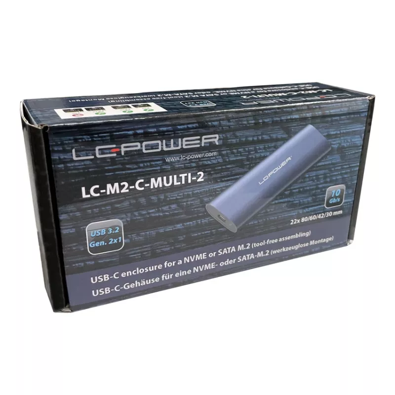 Θήκη M.2 SSD LC-POWER (NVMe & SATA), USB 3.2 Gen.2x1, Μαύρο – LC-M2-C-MULTI-2