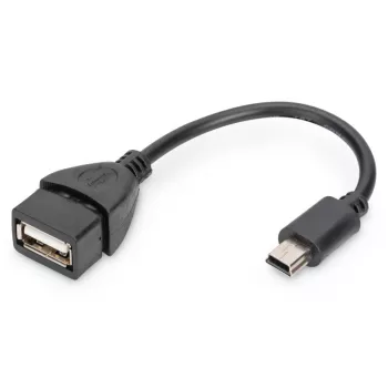 DIGITUS καλώδιο προσαρμογέα USB 2.0, OTG, Type Mini-B - A αρσενικό/θηλυκό, 20cm, συμβατό με USB 2.0, μαύρο