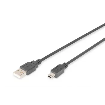 DIGITUS καλώδιο σύνδεσης USB 2.0, Type-A - Mini B (5 ακίδων) αρσενικό/αρσενικό, 3m, συμβατό με USB 2.0, μαύρο