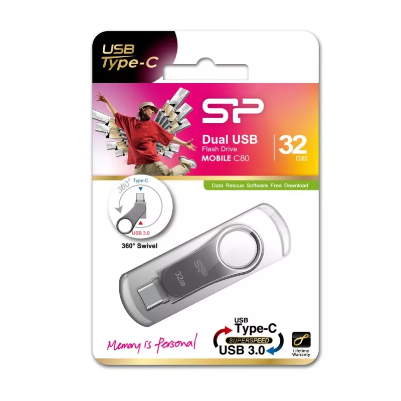SILICON POWER Mobile C80 – 32 GB Dual-USB stick – Type-C / Type-A – γκρι