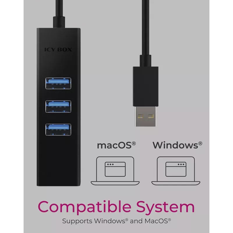 ICY BOX IB-HUB1419-LAN USB 3.2 Gen 1 (3.1 Gen 1) Type-A μαύρο