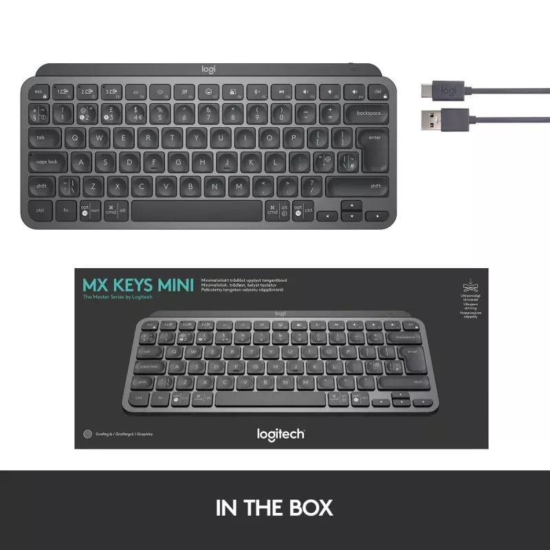 LOGITECH MX Keys Mini Φωτιζόμενο Πληκτρολόγιο - Ασύρματο Bluetooth - Graphite - Azerty Γαλλικό
