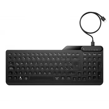 HP 405 πολυσυσκευαστικό πληκτρολόγιο με οπίσθιο φωτισμό ενσύρματο, πλήρους μεγέθους (100%), ενσύρματο, USB, μεμβράνης, μαύρο