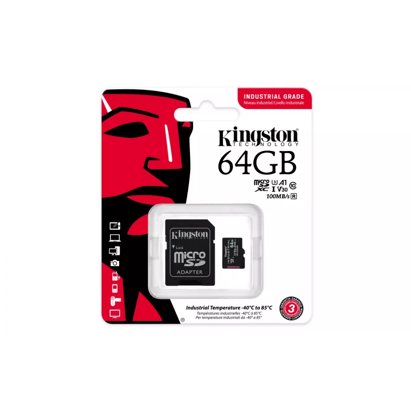 Kingston Technology 64 GB microSDXC Industrial C10 A1 pSLC Κάρτα + SD-Adapter
