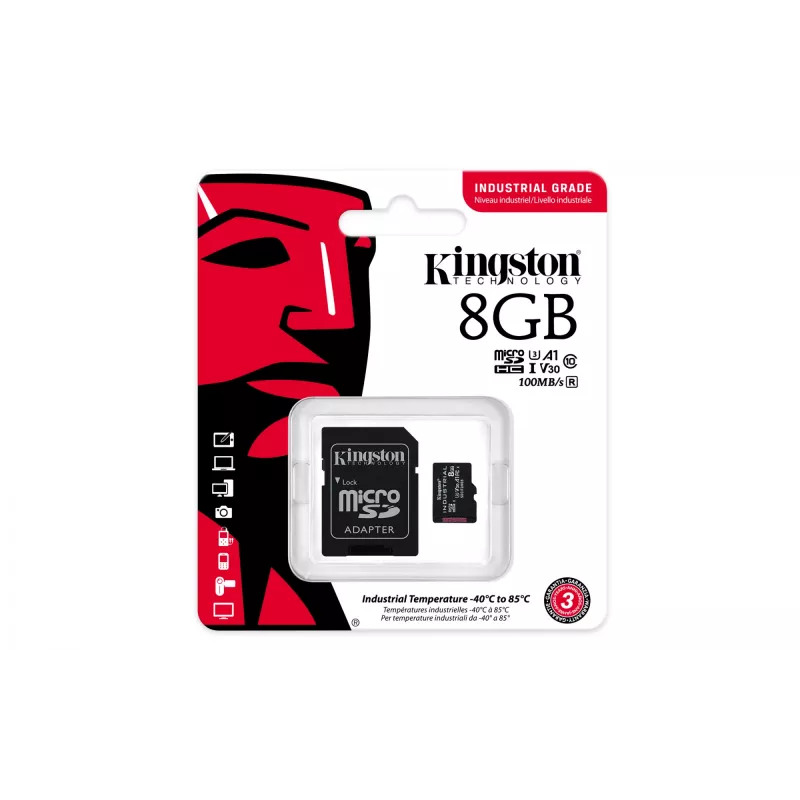 Kingston Technology 8GB microSDHC Industrial C10 A1 pSLC Κάρτα + SD-Adapter