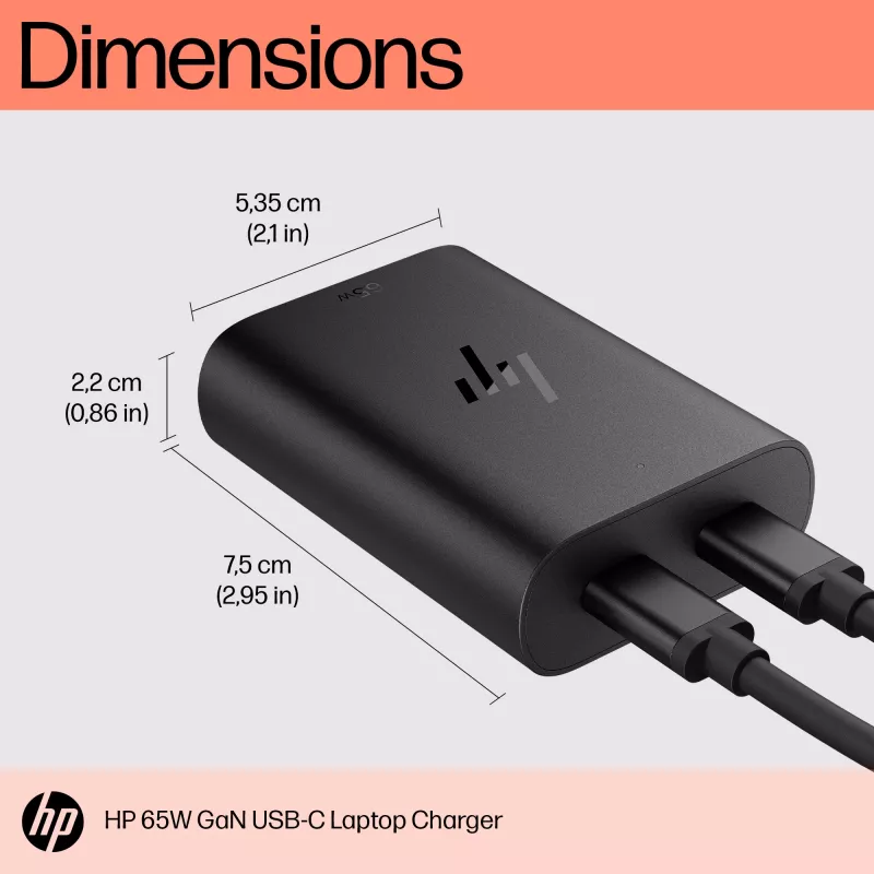 HP 600Q7AA φορτιστής laptop GaN USB-C 65 W, 2 × USB-C, 20 V, μαύρος