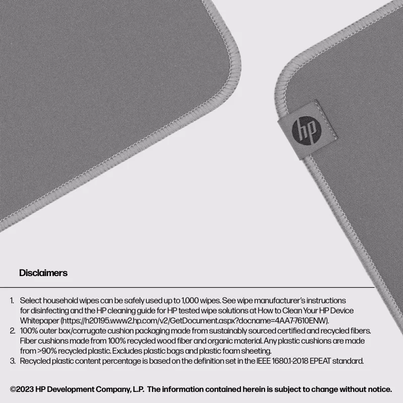 HP 100 Απολυμαντικό mousepad, Γκρι, Μονόχρωμο, Polyester, Λάστιχο