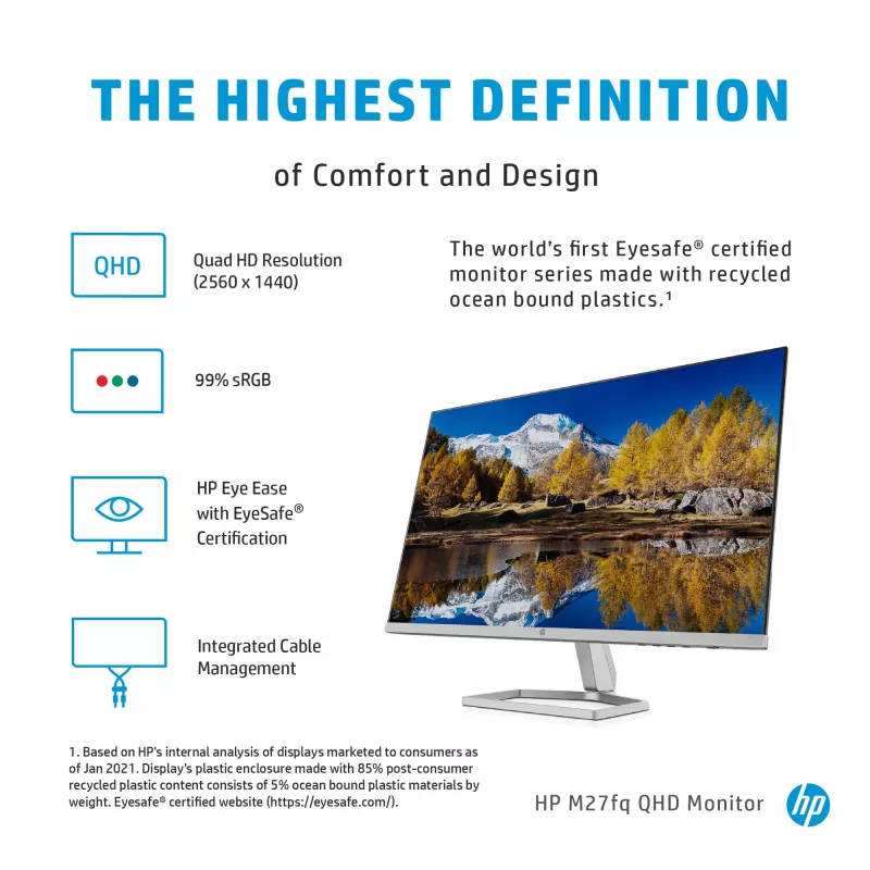 Οθόνη HP M27fq 27 ίντσες Quad HD 2560x1440 IPS LCD, 300 cd/m², 75 Hz, 5 ms, ασημί