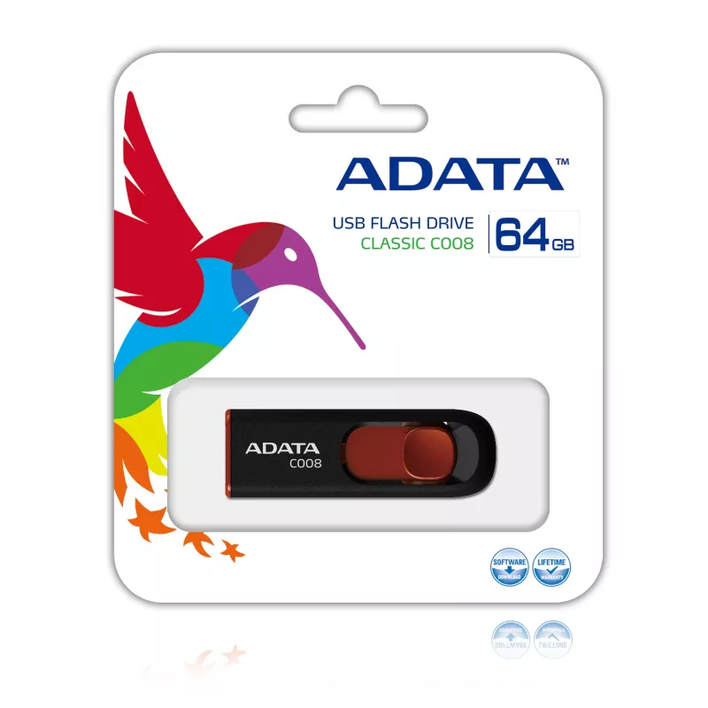 ADATA C008 64 GB USB stick USB Type-A 2.0 Μαύρο, Κόκκινο