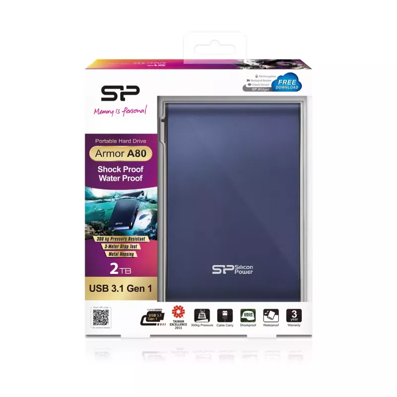 Silicon Power Armor A80 εξωτερικός σκληρός δίσκος, 2 TB, 2,5 ίντσες, USB 3.1 Gen 1, μπλε