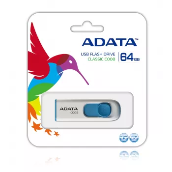 USB stick ADATA C008 64 GB USB Type-A 2.0 — μπλε/λευκό, μηχανισμός ολίσθησης