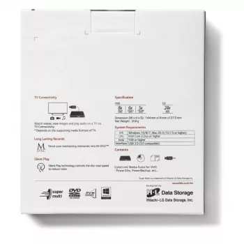HITACHI-LG DATA STORAGE Λεπτό φορητό DVD drive - Gp60nw60 - USB 2.0 - Λευκό