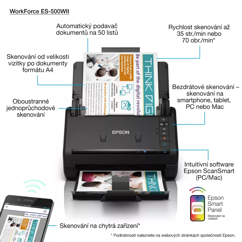 Σαρωτής εγγράφων Epson WorkForce ES-500WII 600 x 600 dpi A4 μαύρο