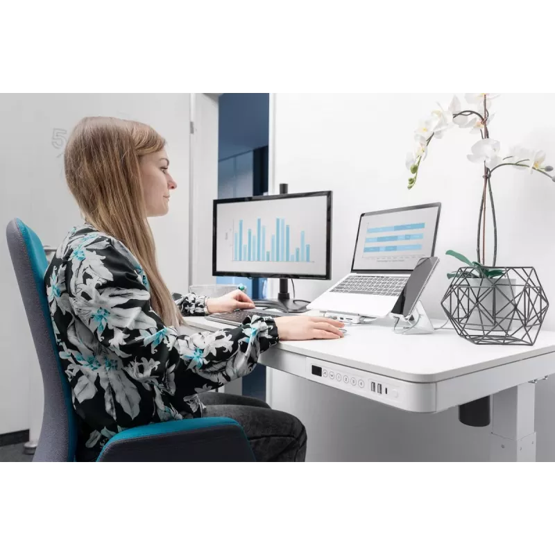 Ηλεκτρικό γραφείο ρυθμιζόμενου ύψους DIGITUS 120x60x12cm με USB λευκό