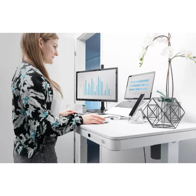Ηλεκτρικό γραφείο ρυθμιζόμενου ύψους DIGITUS 120x60x12cm με USB λευκό