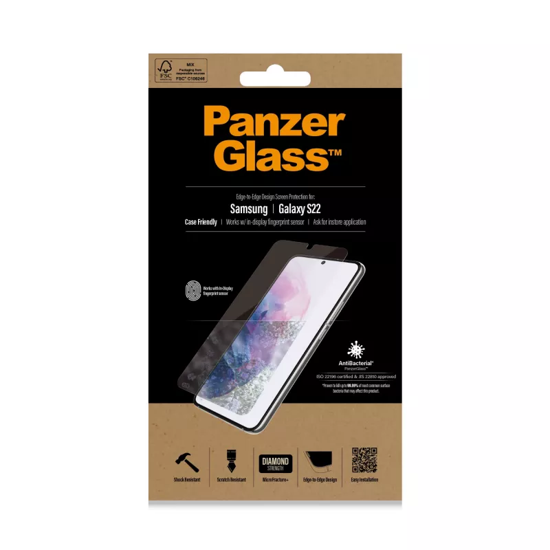 PanzerGlass UltraForce1 7293 προστατευτικό οθόνης για Samsung Galaxy S22, σκληρυμένο γυαλί, συμβατό με θήκες, διάφανο