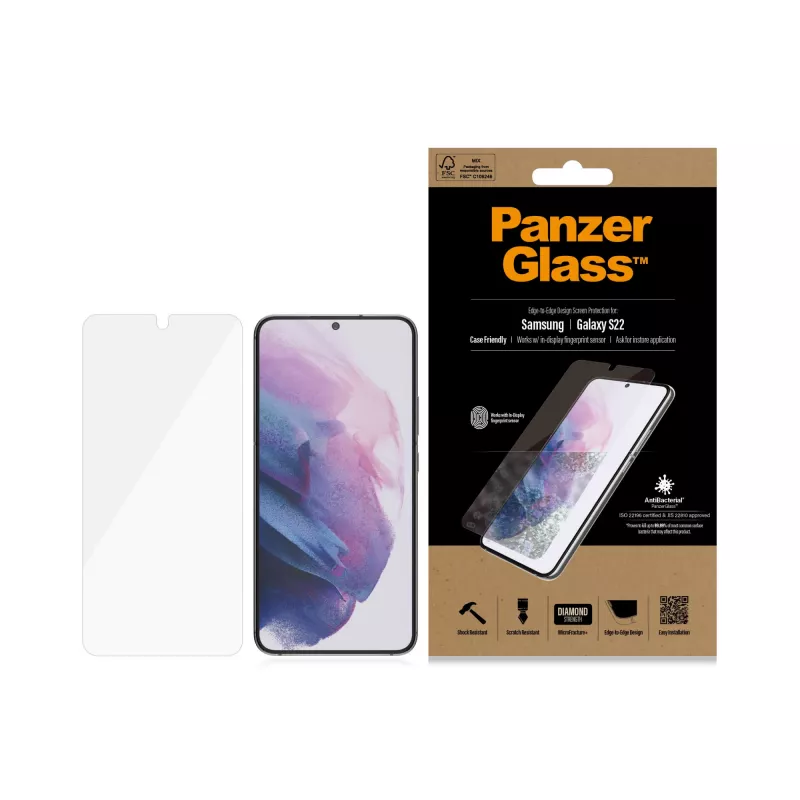 PanzerGlass UltraForce1 7293 προστατευτικό οθόνης για Samsung Galaxy S22, σκληρυμένο γυαλί, συμβατό με θήκες, διάφανο