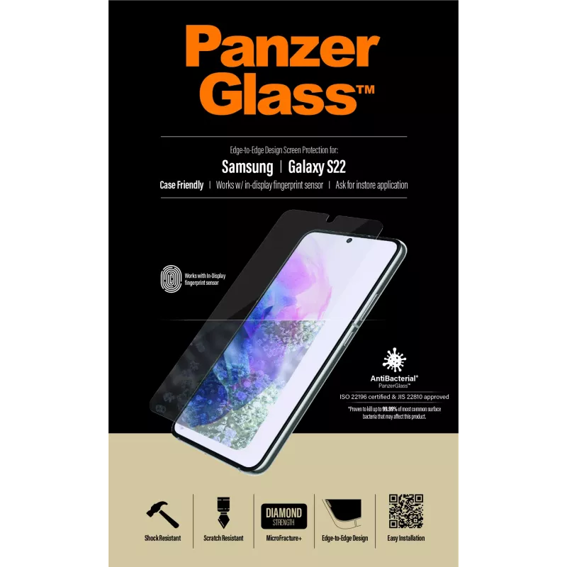 PanzerGlass UltraForce1 7293 προστατευτικό οθόνης για Samsung Galaxy S22, σκληρυμένο γυαλί, συμβατό με θήκες, διάφανο