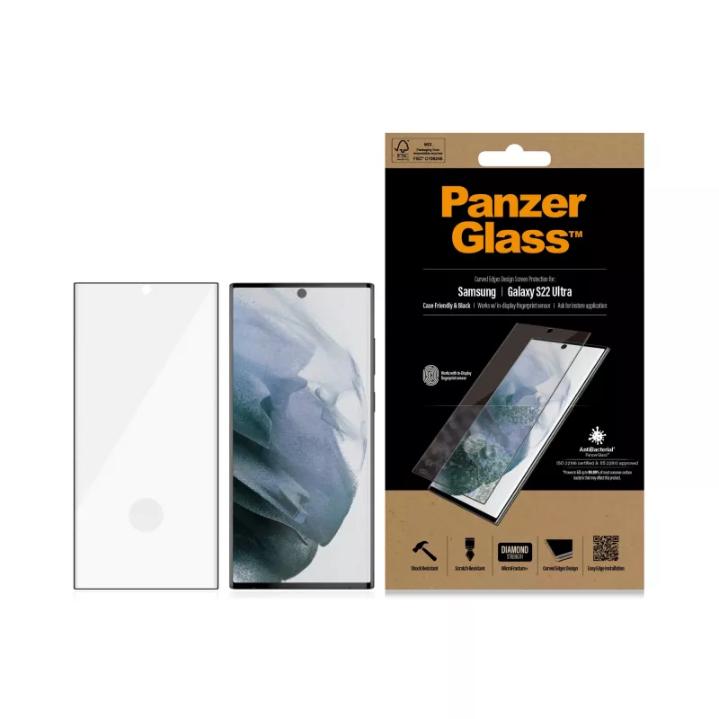 PanzerGlass 7295 προστατευτικό οθόνης για Samsung Galaxy S22 Ultra, σκληρυμένο γυαλί, συμβατό με θήκες, μαύρο