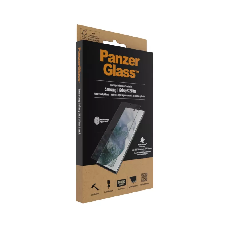 PanzerGlass 7295 προστατευτικό οθόνης για Samsung Galaxy S22 Ultra, σκληρυμένο γυαλί, συμβατό με θήκες, μαύρο
