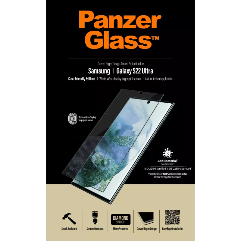 PanzerGlass 7295 προστατευτικό οθόνης για Samsung Galaxy S22 Ultra, σκληρυμένο γυαλί, συμβατό με θήκες, μαύρο