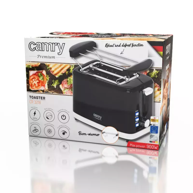 Φρυγανιέρα Camry Premium CR 3218 2 φέτες 900 W Μαύρο Ασημί
