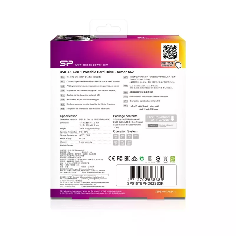 Silicon Power Armor A62 SP010TBPHD62SS3K φορητός σκληρός δίσκος 1 TB, USB 3.2 Gen 1, μαύρο/κόκκινο