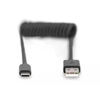 Digitus AK-300430-006-S σπιράλ καλώδιο USB 2.0 USB-A σε USB-C, 1 m, 480 Mbit/s, 60 W PD, μαύρο