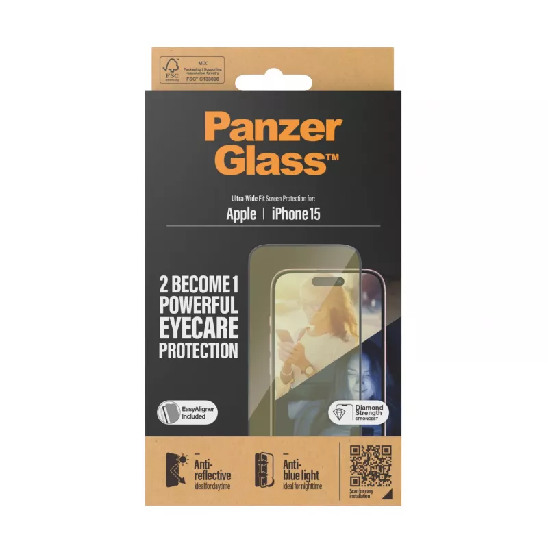 PanzerGlass® EyeCARE™ Προστασία οθόνης iPhone 15 | Ultra-Wide Fit με EasyAligner