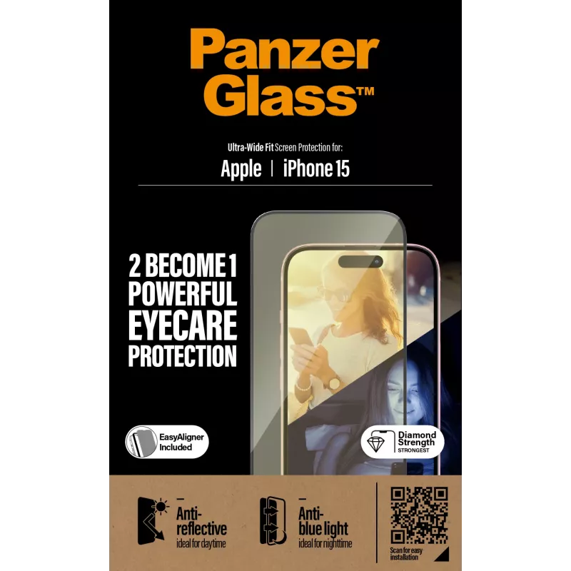 PanzerGlass® EyeCARE™ Προστασία οθόνης iPhone 15 | Ultra-Wide Fit με EasyAligner