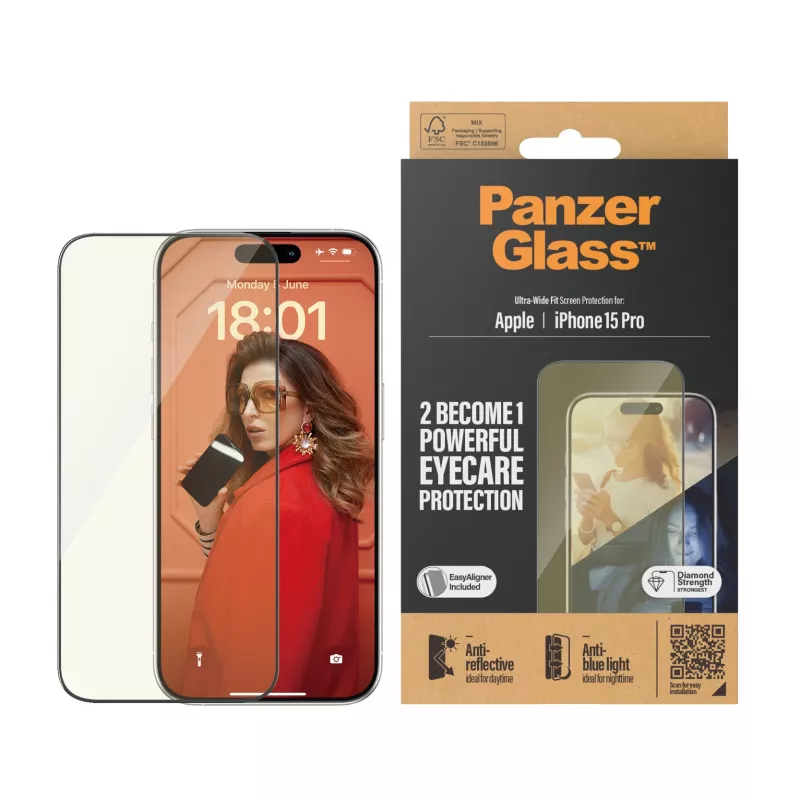 PanzerGlass ® EyeCARE™ Προστασία οθόνης iPhone 15 Pro | Ultra-Wide Fit με EasyAligner