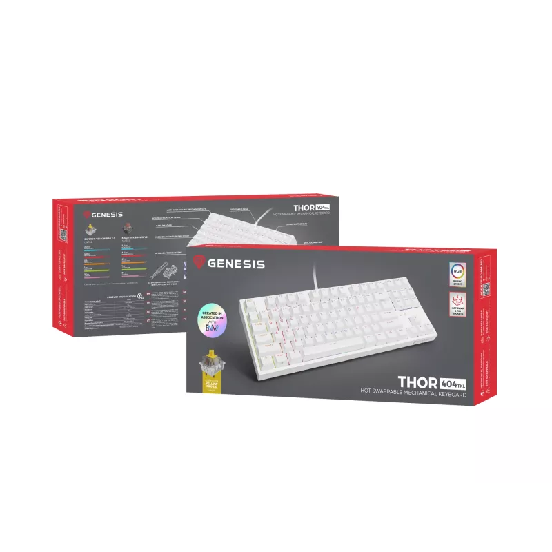 GENESIS Thor 404 TKL Πληκτρολόγιο Gaming USB QWERTY US International Λευκό