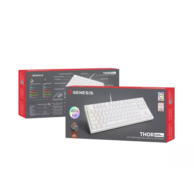 GENESIS Thor 404 TKL Πληκτρολόγιο Gaming USB QWERTY US International Λευκό