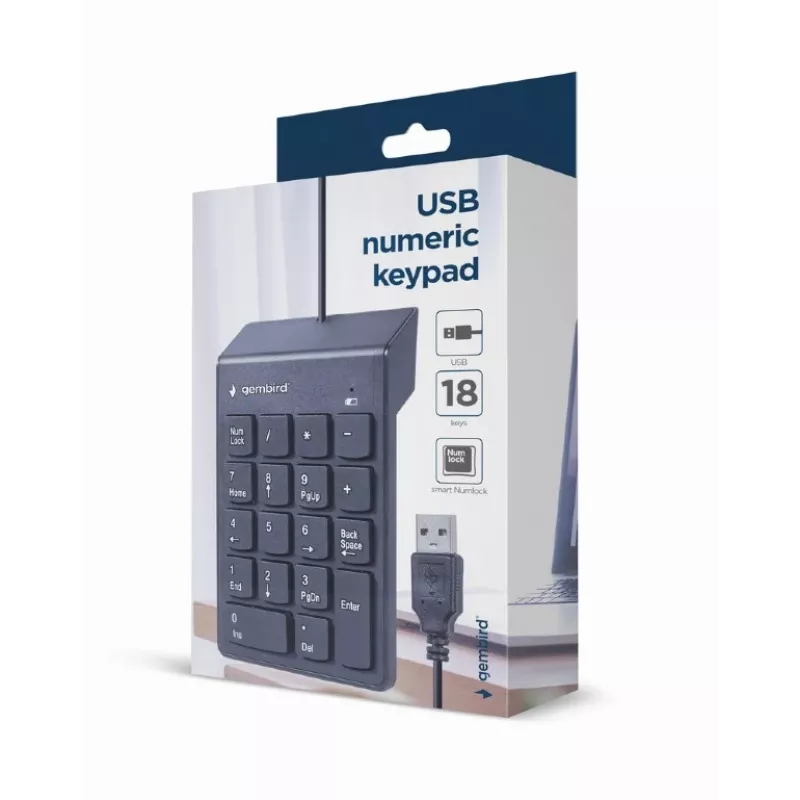 Αριθμητικό πληκτρολόγιο GEMBIRD KPD-U-03 USB 18 πλήκτρα Scissorswitch, καλώδιο 1,45 m, μαύρο