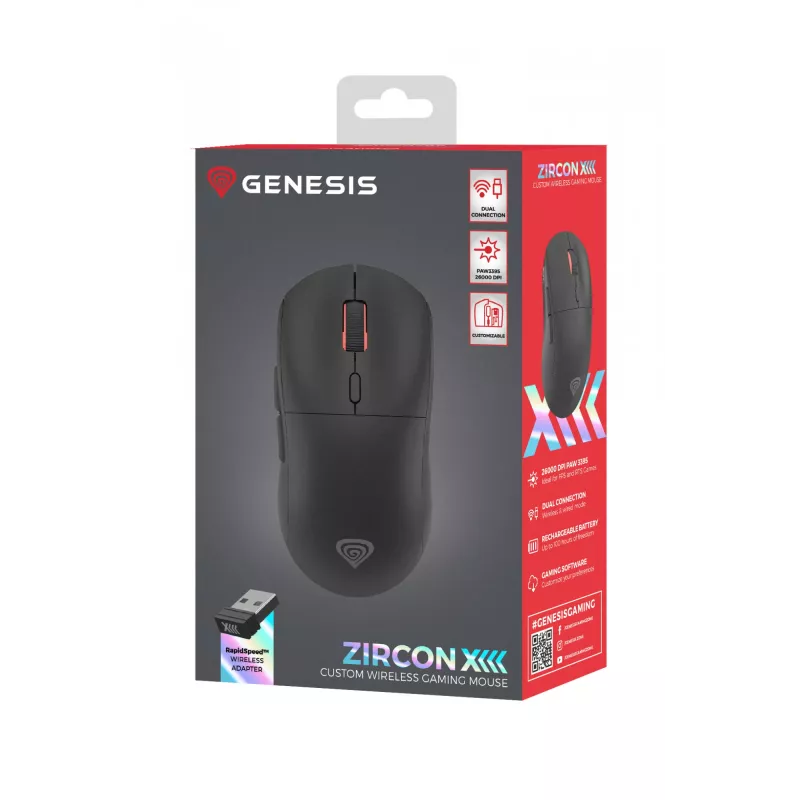 GENESIS Zircon XIII Ποντίκι Gaming αμφιδέξιο RF Wireless + USB Type-C οπτικό 26000 DPI