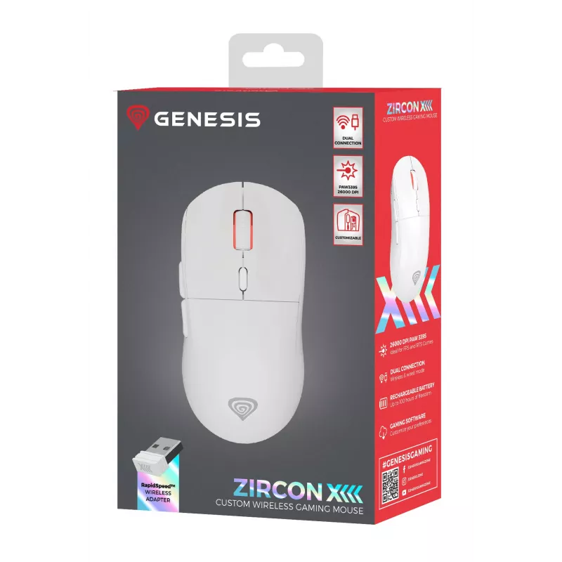 GENESIS Zircon XIII Ποντίκι Gaming αμφιδέξιο RF Wireless + USB Type-C οπτικό 26000 DPI