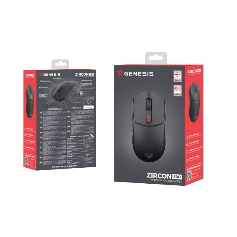 GENESIS Zircon 500 Ποντίκι Gaming δεξιόχειρο RF Wireless + Bluetooth + USB Type-C οπτικό 10000 DPI