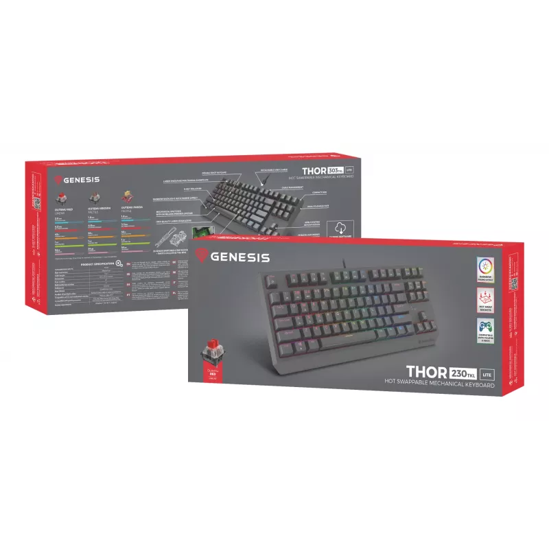 GENESIS Thor 230 TKL Lite Πληκτρολόγιο Gaming USB QWERTY αγγλικό μαύρο