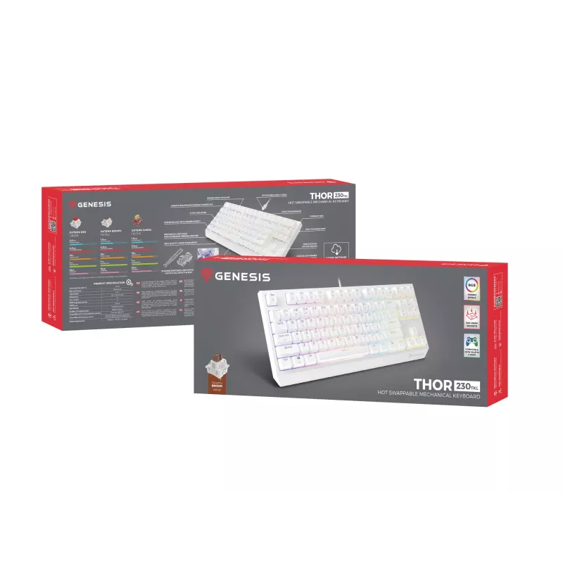 GENESIS Thor 230 TKL Πληκτρολόγιο Gaming USB + RF Wireless + Bluetooth QWERTY λευκό