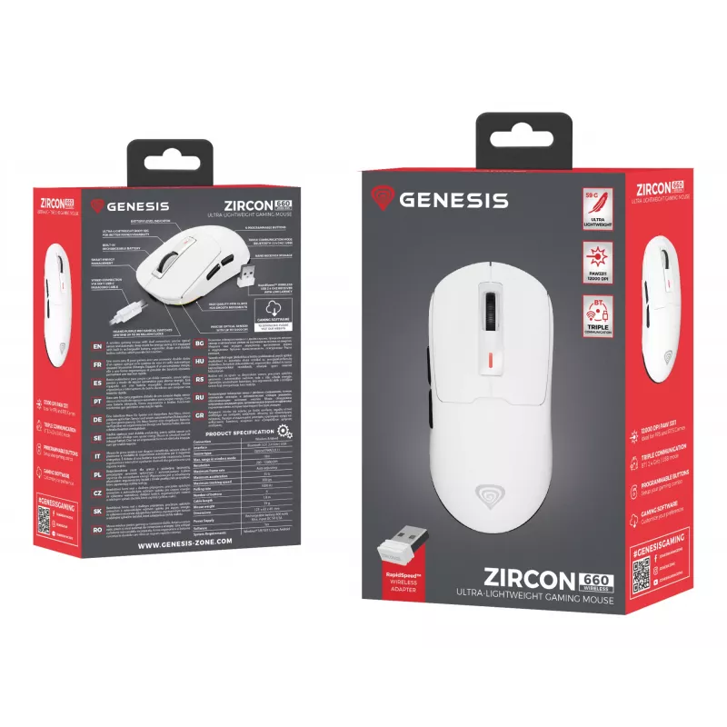 GENESIS Zircon 660 Ποντίκι Gaming Δεξιόχειρας RF Wireless + Bluetooth + USB Type-A Οπτικό 12000 DPI