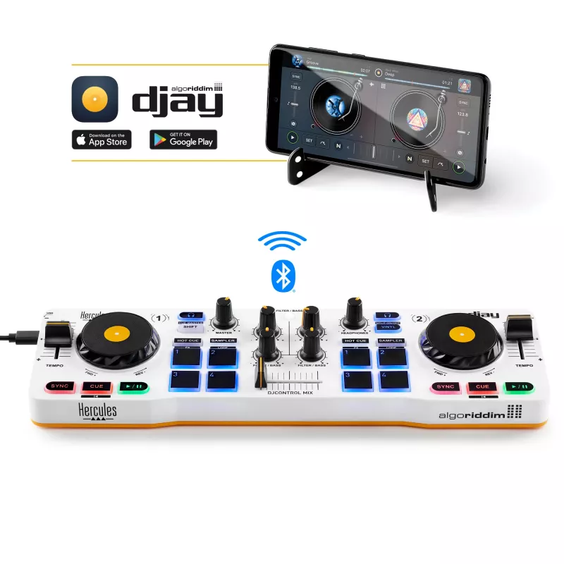 Hercules 4780921 DJ Controller 2 Κανάλια Μαύρο, Λευκό, Κίτρινο