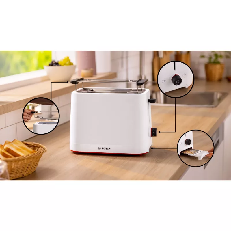 Bosch TAT3M121 Τοστιέρα 4 φέτες 950 W Λευκό