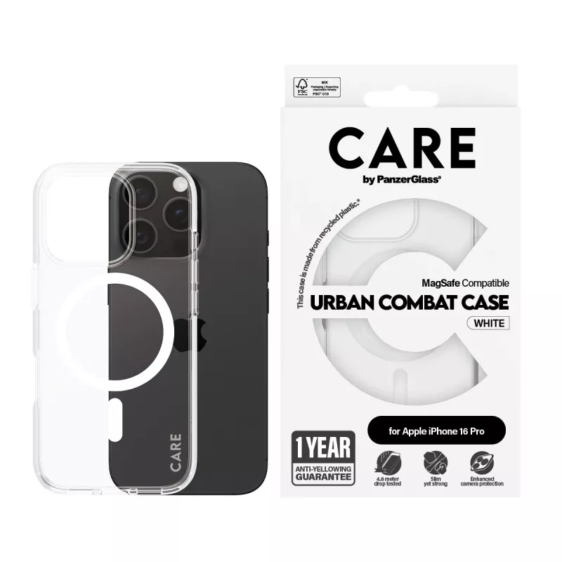 PanzerGlass CARE™ by ® Urban Combat Θήκη διαφανής με λευκό MagSafe iPhone 16 Pro