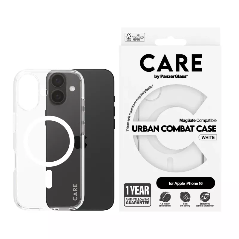 PanzerGlass CARE™ by ® Urban Combat Θήκη διαφανής με λευκό MagSafe iPhone 16