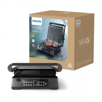 Philips 7000 series επιτραπέζια ψησταριά, μαύρο, ορθογώνιο, αφής, 220 °C, αναδιπλούμενο καπάκι, καπάκι κλεισίματος, 180°